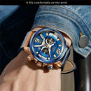 2022 LIGE Men Watches Top Brand Luxury Blue Leather Chronograph Sport Watch For Men Fashion Date Waterproof Clock Reloj Hombre