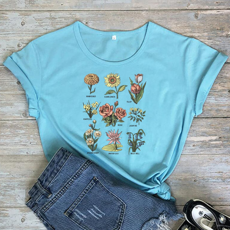 Wildflower T Shirt Frauen Sunshine Plant Rose Save Bees Mädchen T-Shirt Damen Tops Femme Kleidung Grafik T-Shirts Frau T-Shirts