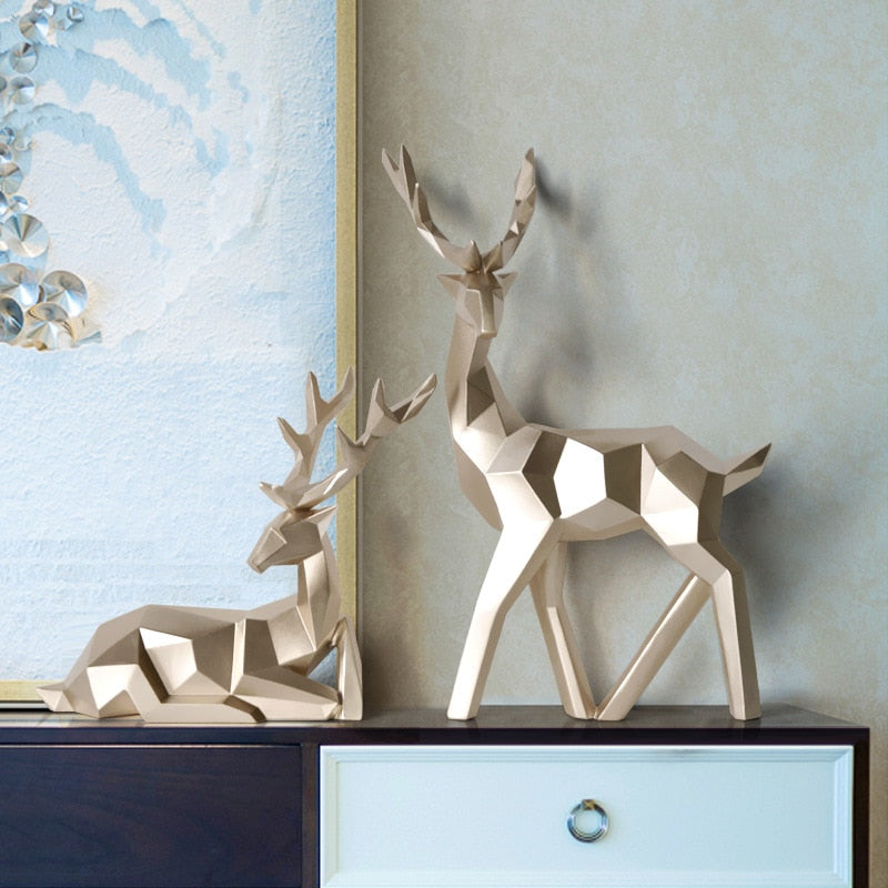Deer Statue Reindeer Figurines Resin Sculpture White Deers Decor Scandinavian Home Living Room Decoration Tabletop