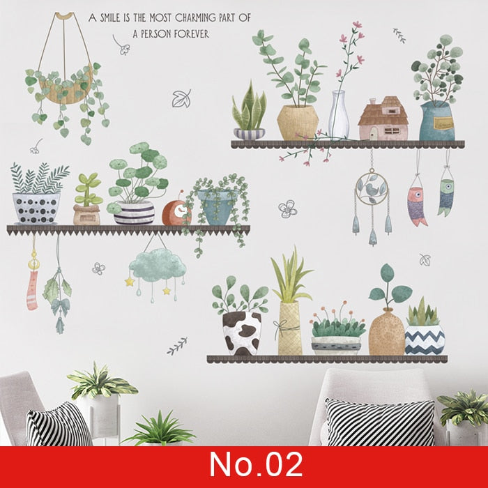 24 styles Plants Series Wall Stickers for Living room Bedroom Green Leaves Removable Wall Decals Vinyl DIY Eco-friendly Murals