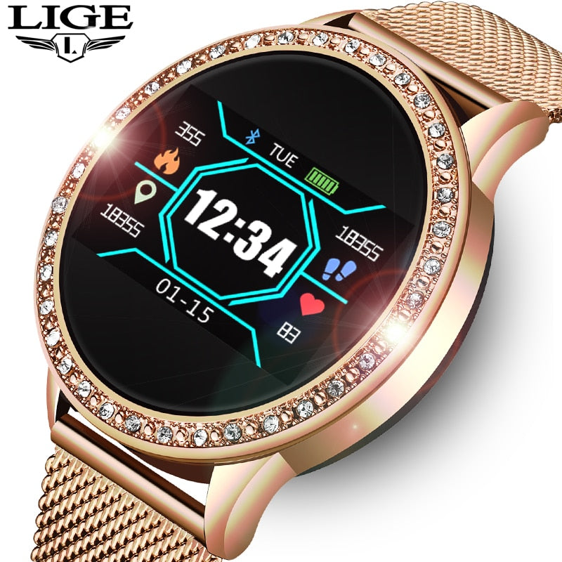 LIGE Fashion Damenuhr Sport Fitness Tracker für Android ios Herzfrequenz Blutdruckmessgerät Schrittzähler Wasserdichte Uhr Damen