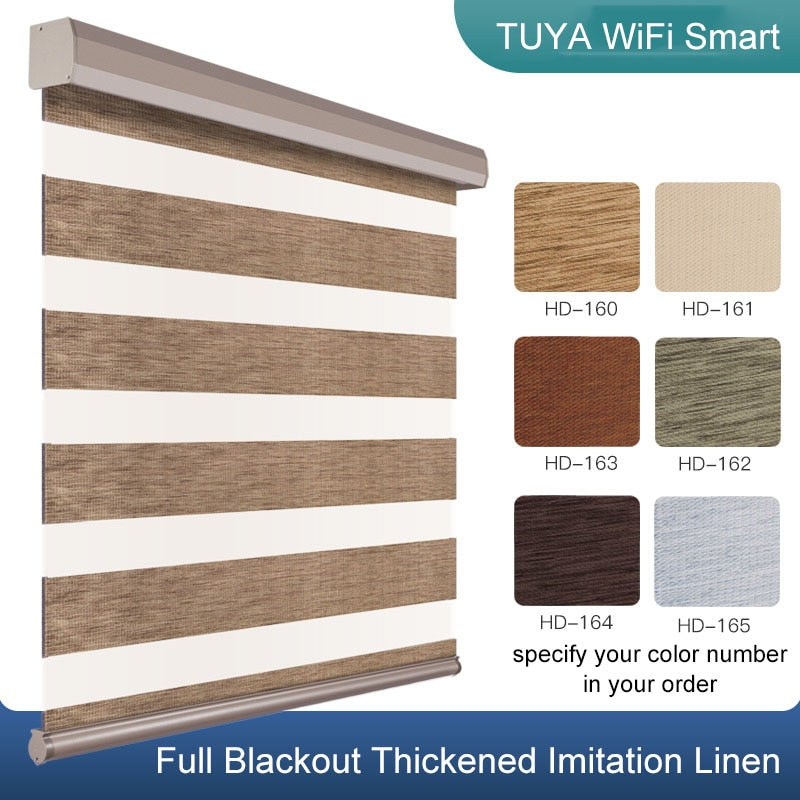 TUYA Smart Control Motorized Zebra Shades Customized Size WiFi Motor Electric Roller Blinds Compatible with Alexa Google Home