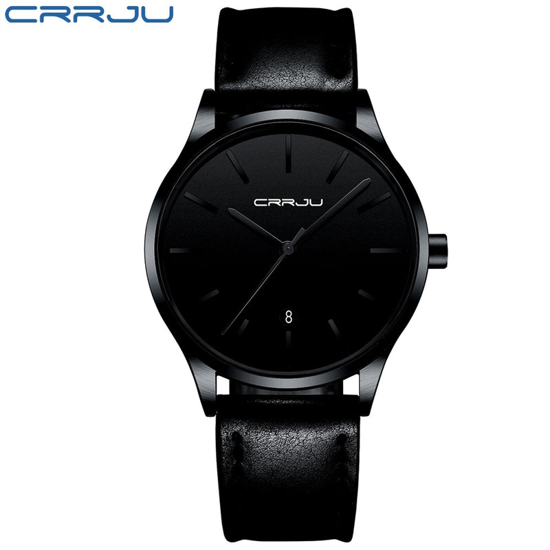 Mens Watches CRRJU Full Steel Casual Waterproof Watch for Man Leather Quartz Watch Men's Dress Calendar Watch Relogio Masculino