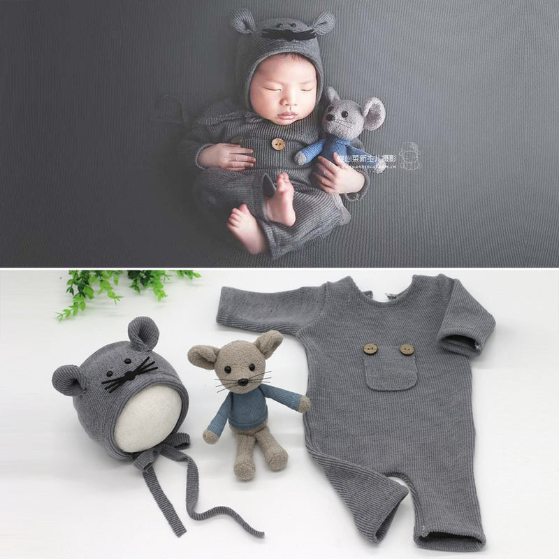 Baby Newborn Photography Props Mouse Doll Baby Boy Girl Romper Bodysuits Outfit  Photography Baby Studio Shooting Props Clothing