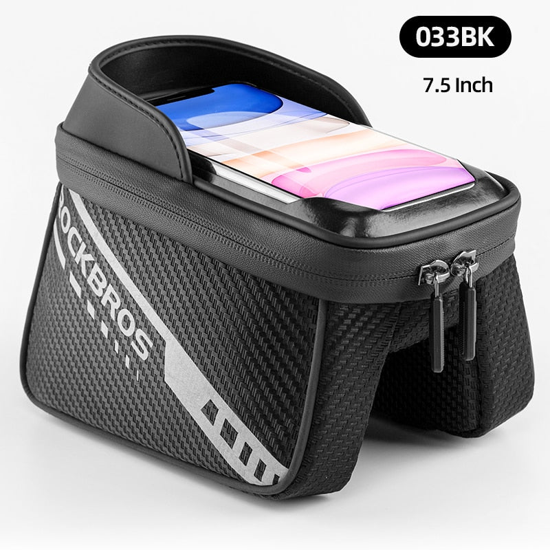 Bolsa de tubo superior para bicicleta de ciclismo ROCKBROS, marco de bicicleta MTB a prueba de lluvia, bolsa de pantalla táctil para teléfono móvil, accesorios para bicicleta