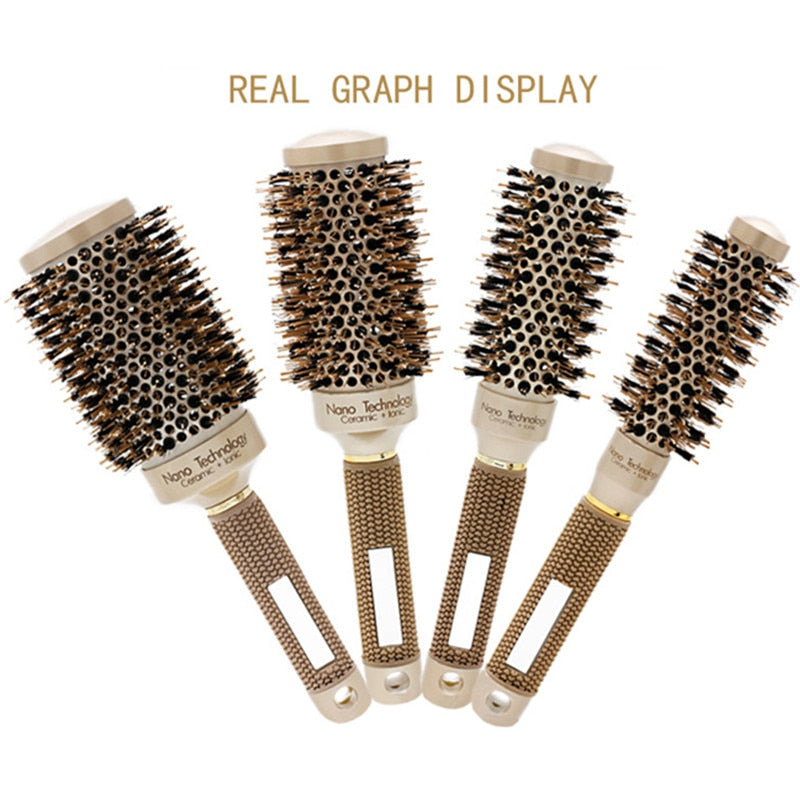 Professional 4 Sizes Round Hair Comb Hairdressing Curling Hair Brushes Comb Ceramic Iron Barrel Comb Salon Styling Tools 30#