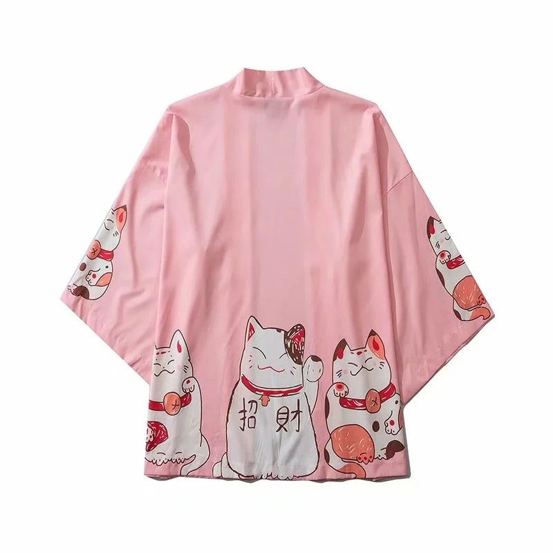 Bebovizi Japan Style Kleidung Herren Sommer Streetwear Cat Print Kimono Cardigan Mandarin Robe Herren Unisex Japanese Trend Kimonos