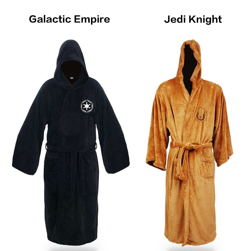 Male Flannel Robe Male With Hooded Thick Star Dressing Gown Jedi Empire Men's Bathrobe Winter Long Robe Mens Bath Robes Homewear