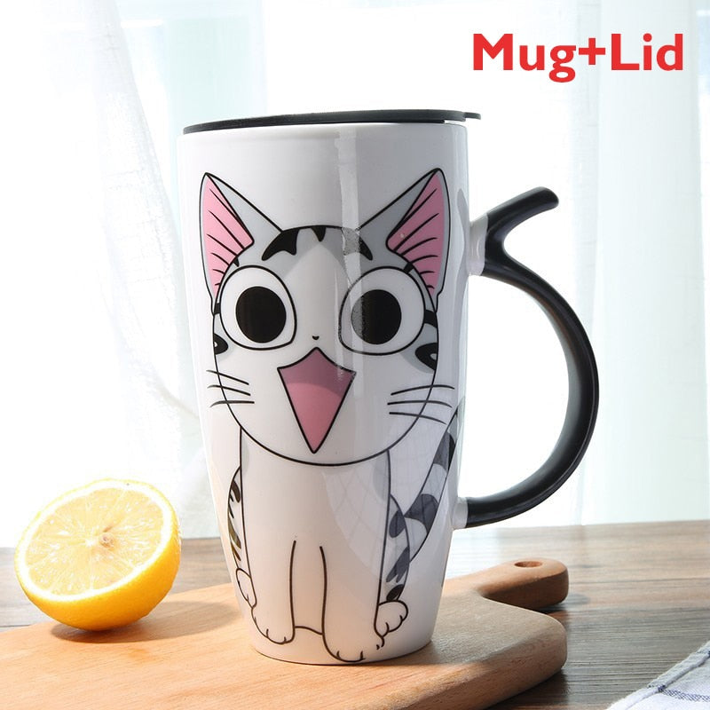 600ml Cute Cat Ceramics Coffee Mug With Lid Large Capacity Animal Mugs creative Drinkware Coffee Tea Cups Novelty Gifts milk cup