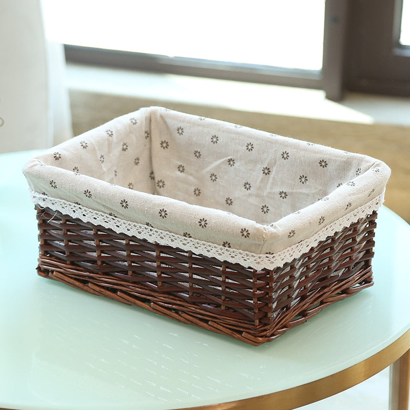 4 Sizes Handmade Rattan Storage Baskets Household Items Snacks Fruit Debris Laundry Finishing Willow Storage Basket