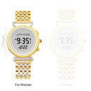 AL Harameen Fajr Time Watch with Azan and Qibla Direction Water Resistant Stainless Steel Islamic Lady Prayer Clock