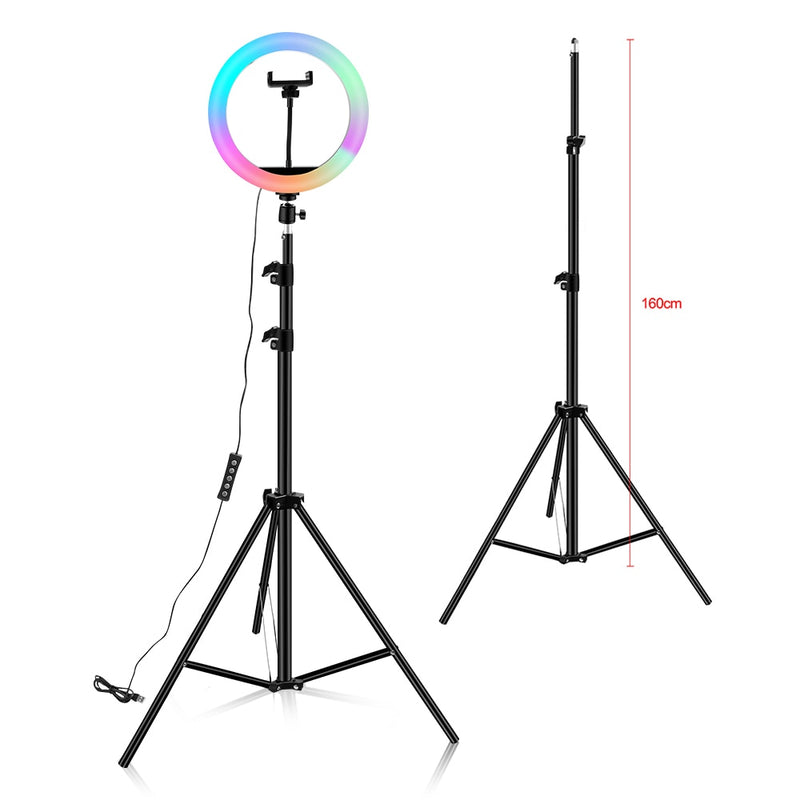 10 inch Ring Light RGB02 26cm 33cm 20cm LED Rainbow Light With Tripod Stand 1.6M Dimmable RGB Set For Short Video YouTube Live