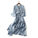 Spring and summer 2020 new women's fashion V-neck nine point sleeve irregular silk silk dress