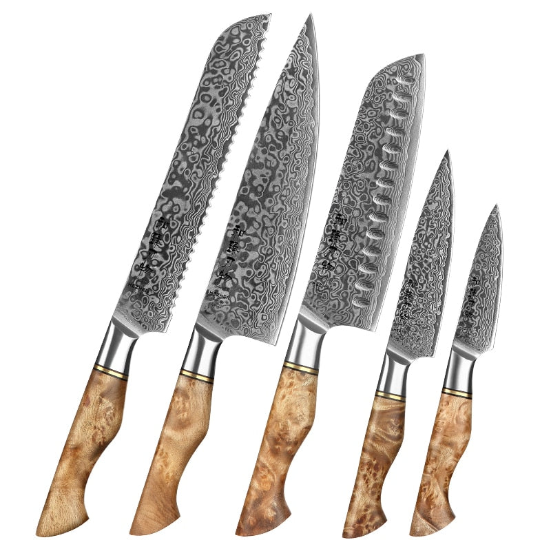 Juego de cuchillos de cocina HEZHEN, 1-7 piezas, cuchillos de acero de Damasco, cuchillo de Chef, accesorios de cocina, cuchillos de Chef profesionales, herramientas de cocina