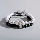 Fashion Turquoises Beads Yoga Bracelet Classic Silver Color CZ Crown Lovers Distance Couple Bracelets Friendship Jewelry