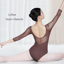 Women Black Mesh Dance Leotards Three Quarter Sleeve Ballet Leotards Adult Ballet Practice Dance Costume Gymnastics Leotards