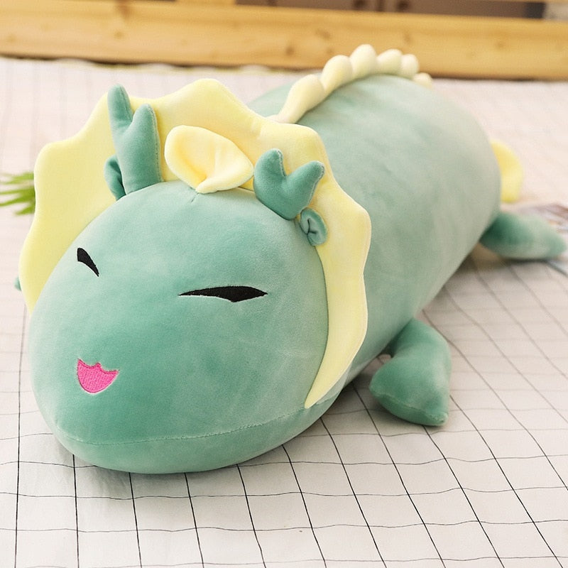 80cm-120cm Cute Long Dragon Plush Toy Soft Cartoon Animal Three Colors Dinosaur Stuffed Doll Sleeping Pillow Cushion Best Gifts