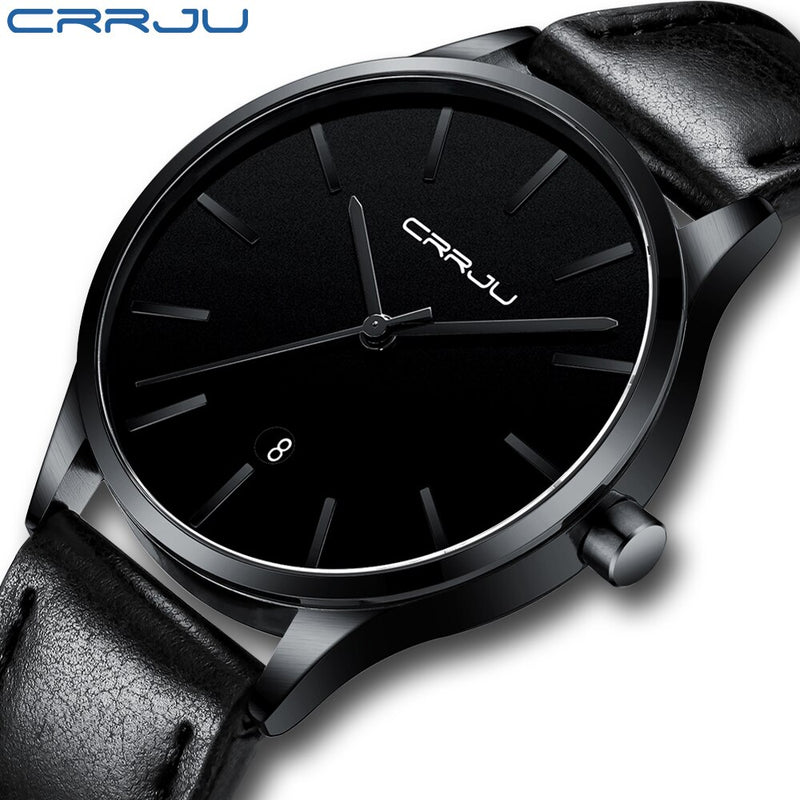 Herrenuhren CRRJU Full Steel Casual Wasserdichte Uhr für Herren Leder Quarzuhr Herren Dress Calendar Watch Relogio Masculino