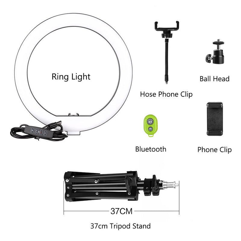 Anillo de luz LED de 10 pulgadas para fotografía, iluminación de anillo para Selfie con soporte de trípode para teléfono inteligente, lámpara de anillo de estudio de vídeo de maquillaje de Youtube