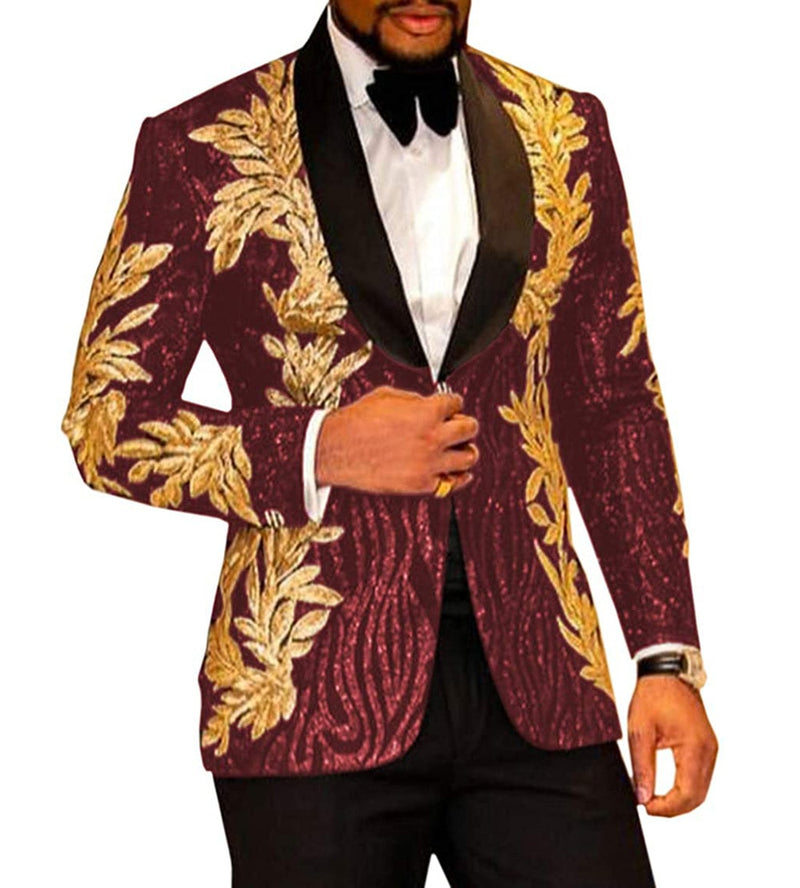 2 piezas Slim Fit hombres lentejuelas brillantes oro apliques trajes graduación esmoquin novios chaqueta boda fiesta trajes conjunto (Blazer + Pantalones)