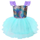 Baby Girls Mermaid Dress Cosplay Costumes Princess Sleeveless Glossy Fish Scales Backless Mesh Splice Tutu Dress Short skirt