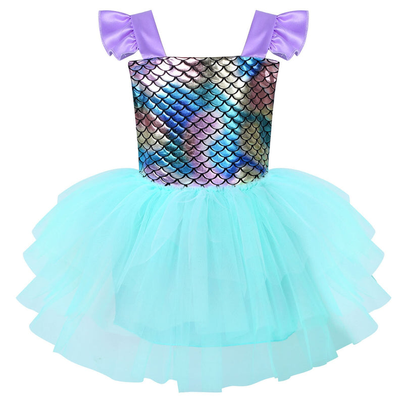 Baby Girls Mermaid Dress Cosplay Costumes Princess Sleeveless Glossy Fish Scales Backless Mesh Splice Tutu Dress Short skirt