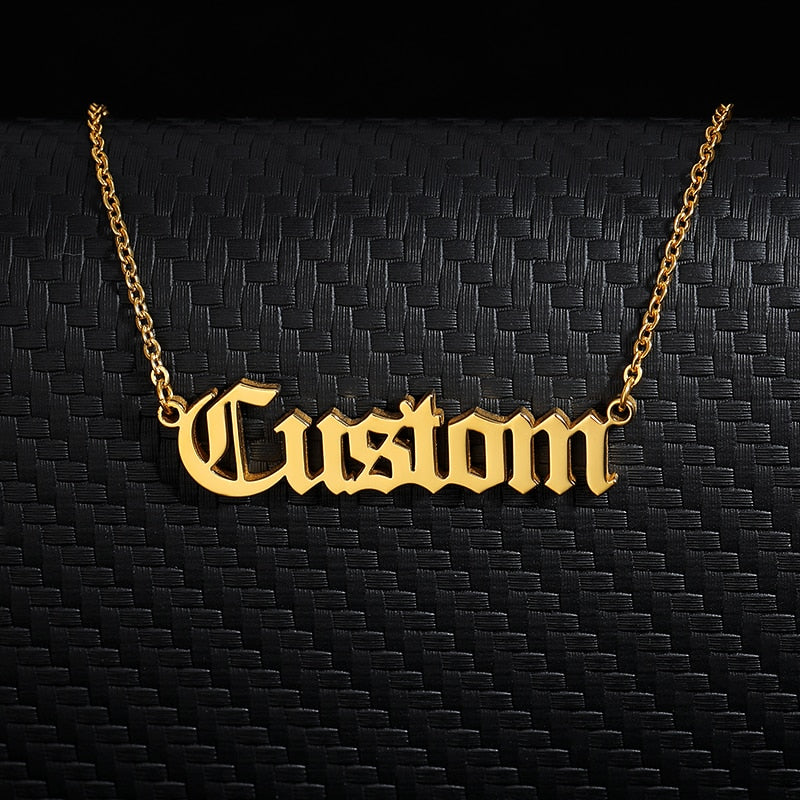 Old English Custom Name Necklaces For Women Men Stainless Steel Customized Necklace Pendant Jewelry Personalized Goth Neck Chain