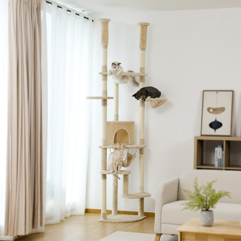 Tall Cat Tree Tower with Scratching Post Adjustable Height Multi-layer Platform with Soft Hammocks Condo Transparent Nest