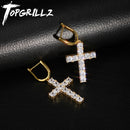 TOPGRILLZ Micro pavimentado Cruz Full Bling Iced Out Pendiente Cubic Zircon Oro Plata Color Charm Stud Pendientes Hip Hop Joyería