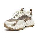 BeauToday, zapatillas gruesas para mujer, malla de cuero sintético, Patchwork, punta redonda con cordones, suela gruesa, zapato transpirable para mujer 29402