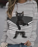 Funny Cute Cat 3D Print Casual Pullovers Women Clothes Spring Autumn Sweatshirts Long Sleeve T-Shirts Lady Clothing Fashion Tops