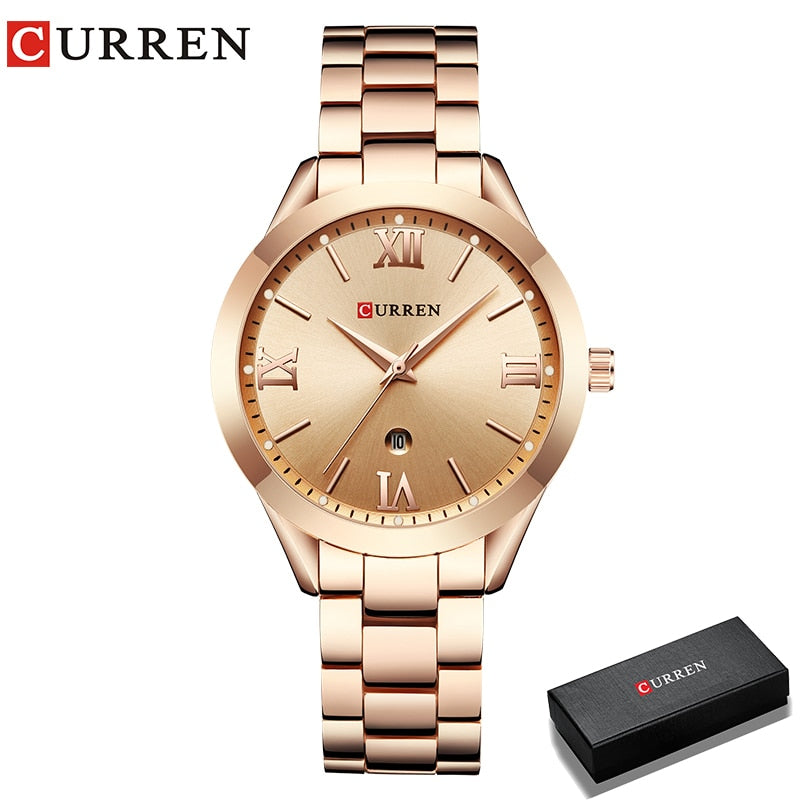 CURREN Brand Women Steel Watch Ladies Luxury Dress Fashion Quartz Wristwatch Classic Crystal Gold Bracelet Women Watch Clock