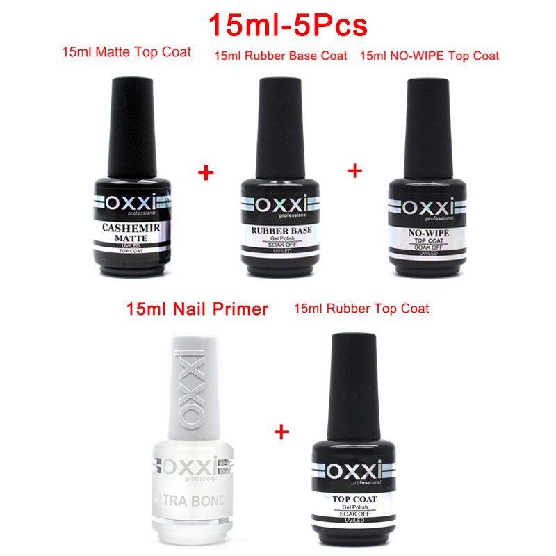 oxxi Latest 15ml Nail Rubber Base Coat Semi Permanant UV Gel Varnishes Primer for Nails Matte Top Coat Nail Art Base Top Gellak