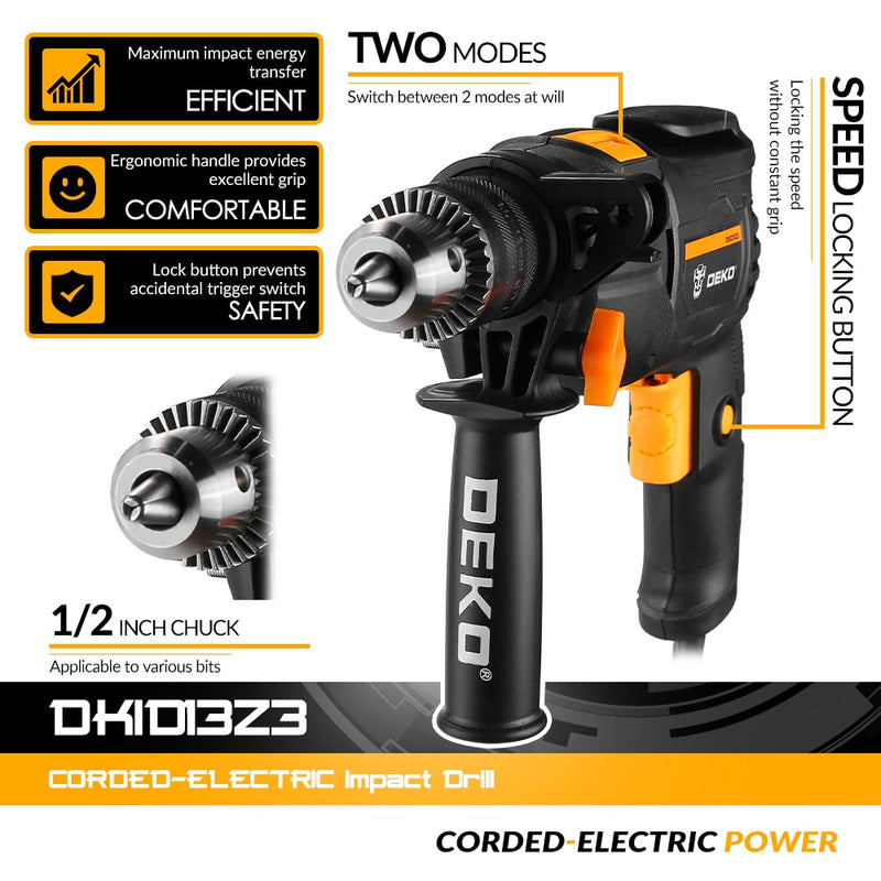 DEKO 220V Electric Screwdriver 2 Functions Electric Rotary Hammer Drill Power Tools Electric Tools(DKIDZ Series)