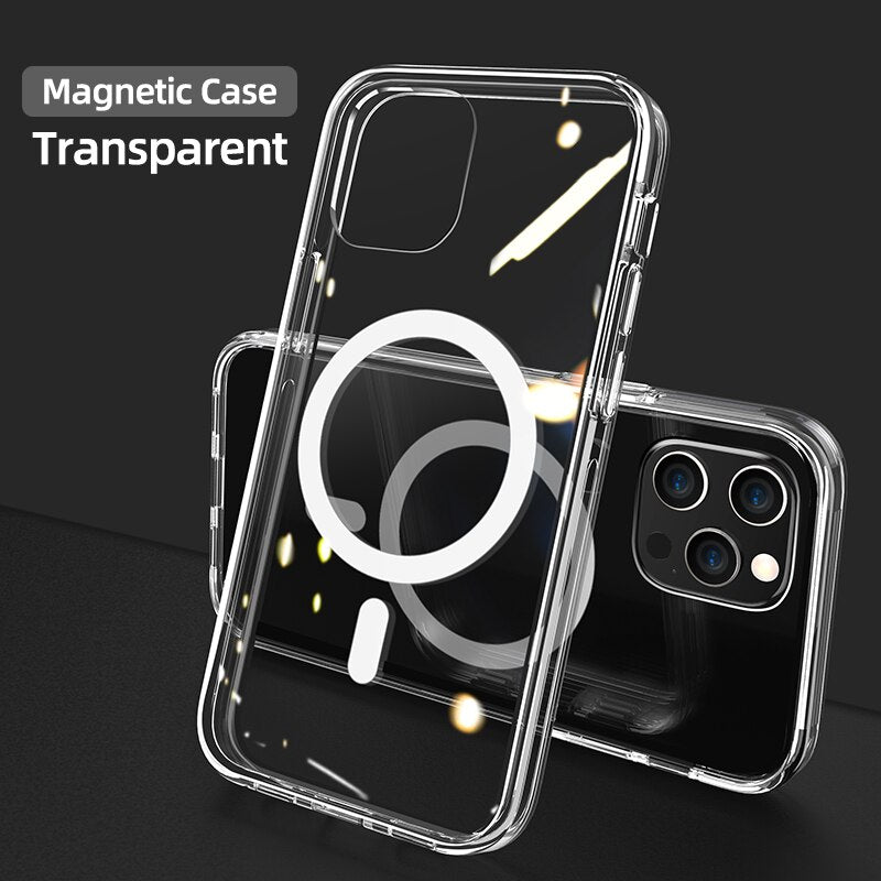 Funda de teléfono transparente Joyroom para iPhone 12 Pro Max 12 Mini, carcasa trasera magnética para PC, compatible con carga inalámbrica de iPhone