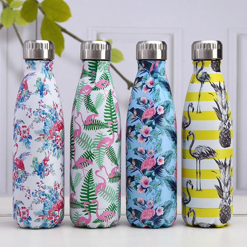 Fashion Flamingos Water Bottle Stainless Steel Thermos Insulated Vacuum Bottles Sports Hot Cold Drink Flask