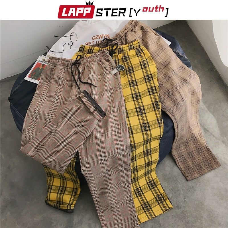 LAPPSTER-Jugend Streetwear Schwarz Karierte Hose Herren Jogger 2022 Herren Gerade Haremshose Herren Koreanische Hip Hop Hose Plus Size