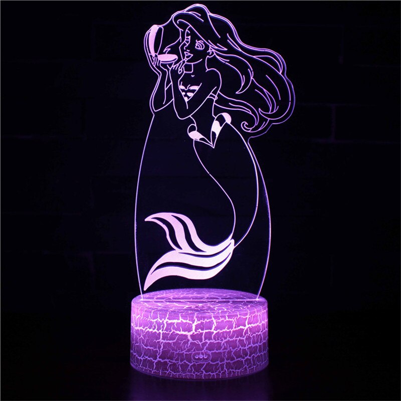 Beautiful Disney Mermaid Princes Ariel Cartoon LED Night Light Children Kids LED Nightlamp Girls Gifts 3d Decorative Table Lamp