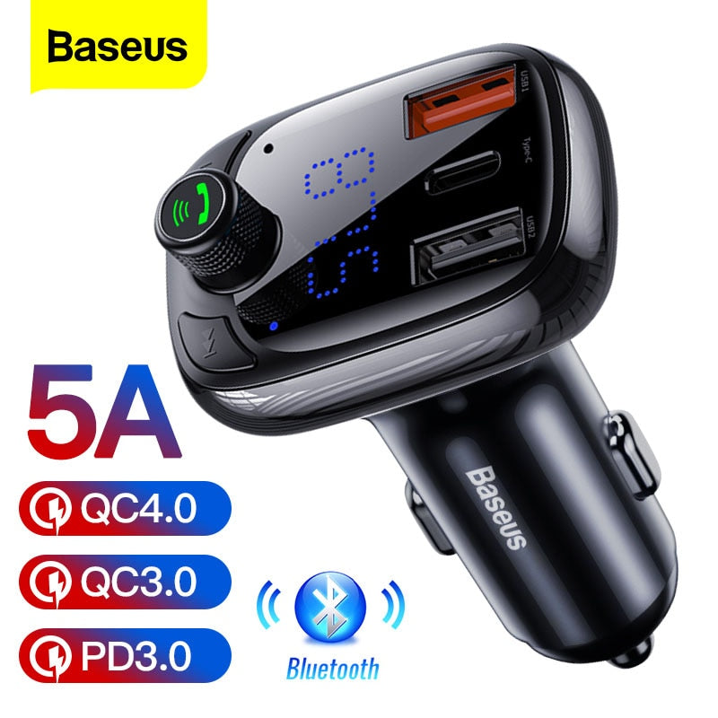 Baseus FM Transmitter Car Charger For Phone QC 4.0 3.0 PD3.0 Bluetooth 5.0 Car Kit Audio MP3 Player 36W Fast Charging Car-harger