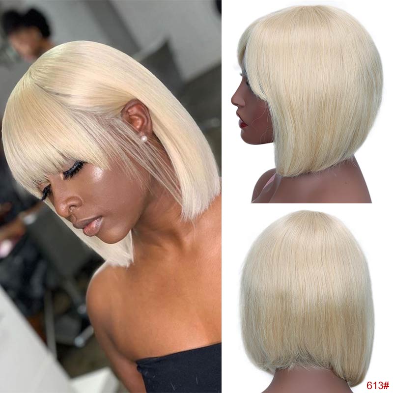 Short Bob Wig With Bangs Straight Brazilian Remy Hair Wigs For Women Human Hair Glueless Full Machine Made Cheap Human Hair Wigs