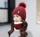 Frauen Wollstrickmütze Skimütze Sets für Frauen Winddicht Winter Outdoor Stricken Warm Dick Siamesischer Schal Kragen Warme Mütze Mädchen Geschenk