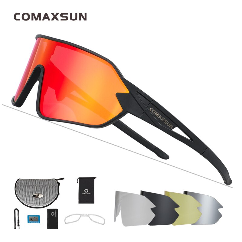 COMAXSUN Polarized Cycling Glasses 5 Lenses MTB Road Bike Sport Mirror Sunglasses Riding Eyewear Anti-UV400 Bicycle Goggles