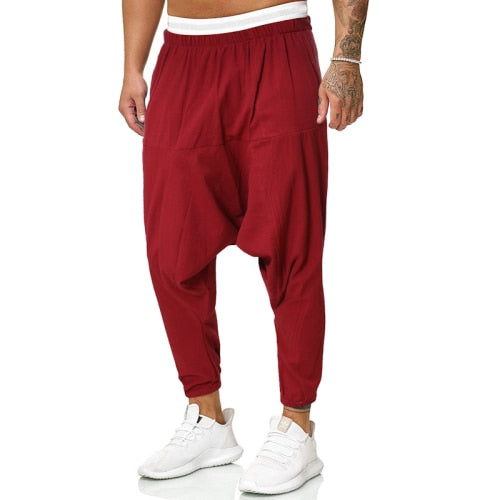 2022 Herren Leinen Cross-Hosen Herren Baggy Pluderhosen Herren Solide Schwarze Hosen Herren HipHop Jogger Herren Streetwear Weite Beinhosen