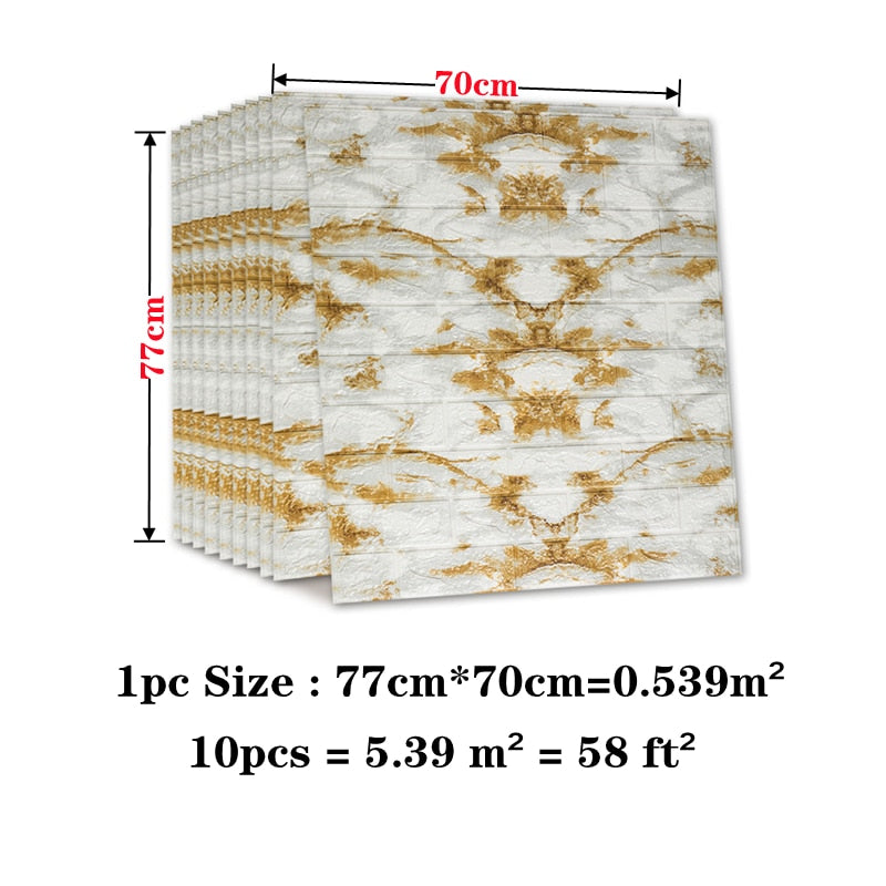 77 x 70 cm 3D-Wandaufkleber, 10 Stück, imitieren Ziegelwandaufkleber, selbstklebende Marmormuster-Tapete für Wohnzimmer, Schlafzimmer, TV-Wand
