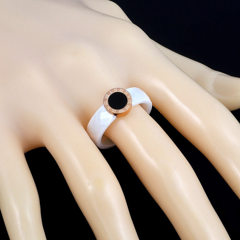 Anillo de movimiento de cerámica blanco facetado MSX, anillos de dedo de piedra negra con números romanos a la moda para mujer, anillos nupciales de boda de lujo para mujer