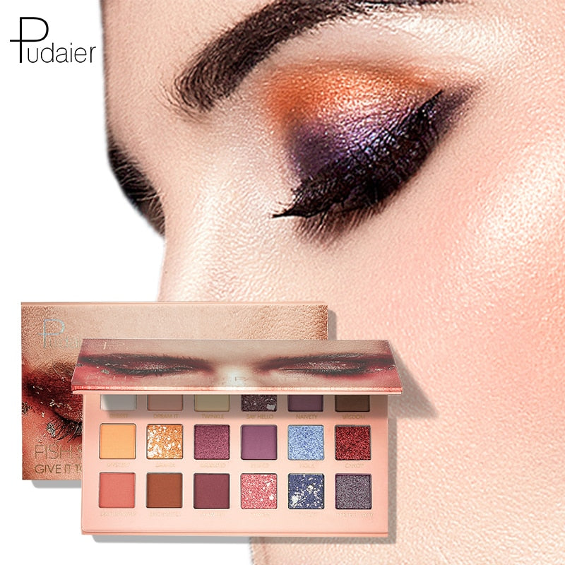 Pudaier 18 colores Paleta de sombras de ojos Variedad Sirena Paleta de sombras Brillo Sombra de ojos Alta calidad Impermeable de sombra mate