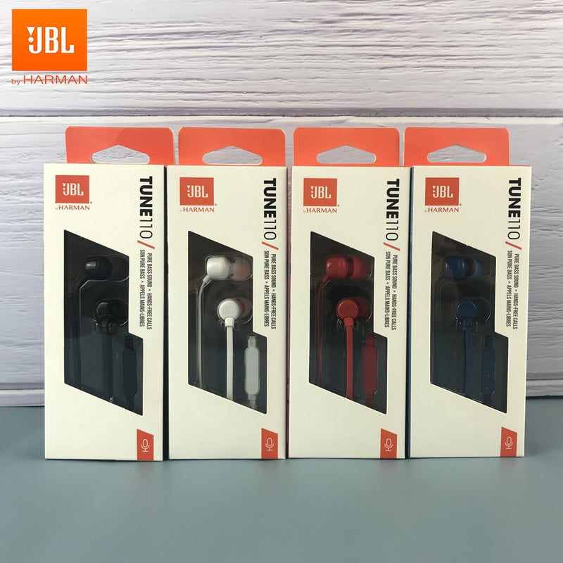 JBL T110 3.5mm Wired Earphones Stereo Music Deep Bass Earbuds TUNE110 Headset Sport Earphone In-line Control Hands-free With Mic