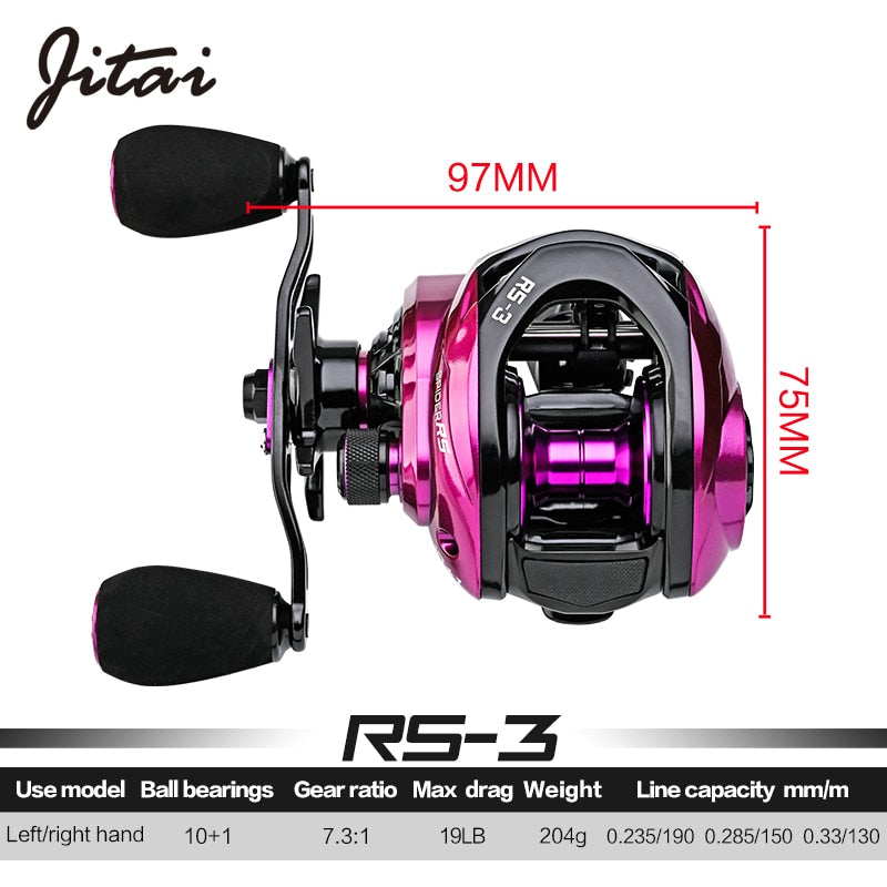 Carrete de pesca Jitai RS-3 Gull Wing Baitcasting 7,3: 1 de alta velocidad 19 LB Max Drag carrete ultraligero pesca de carrete de fundición de carpa