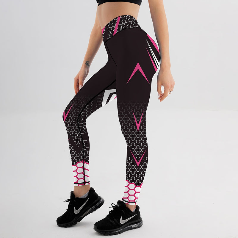 Entrenamiento deportivo fuerza elástica transpirable Fitness Leggings patrón impresión Digital ropa deportiva al aire libre Leggings ajustados para mujeres