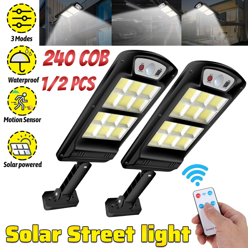 1200W 160COB LED Luz solar impermeable PIR Sensor de movimiento Control remoto Lámpara de jardín Lámpara de calle solar al aire libre Luces de calle